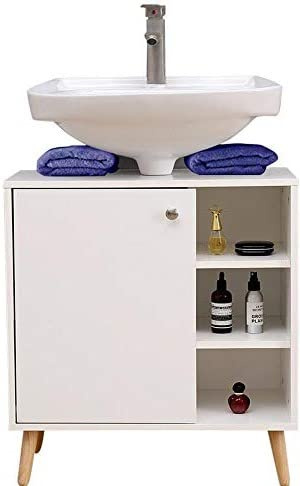 Etnicart Meuble sous lavabo pour Salle de Bain 62 (L) x32x67, Meuble sous évier pour Cuisine en Bois, avec Porte pour étagères Blanches sur Pieds Vintage