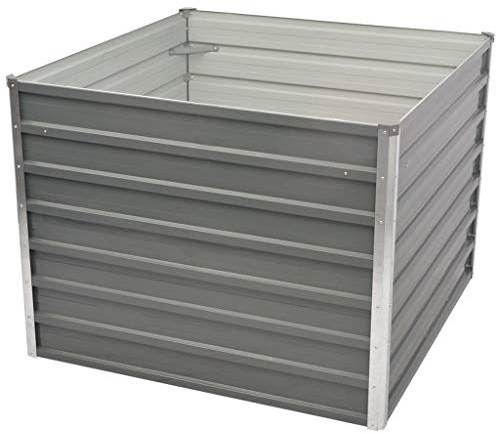 Goliraya Hochbeet Pflanzbeet Kräuterbeet Blumentopf Blumenkasten Blumenkübel Metall Gartenbeet Frühbeet Garten Blumenhochbeet für Terrasse & Garten 100 x 100 x 77 cm Verzinkter Stahl Grau