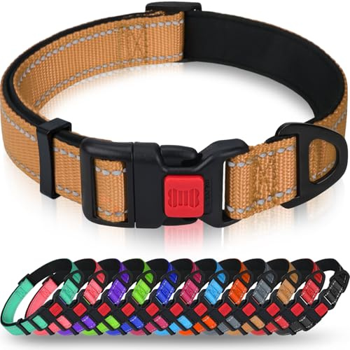 Taglory Reflekterande hundhalsband i nylon med säkerhetsspänne, justerbara husdjurshalsband med mjuk neoprenstoppning för små och medelstora hundar