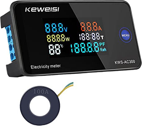 WANGCL LCD Digital Energy Meters AC300-100A Energy Monitor Smart Meter Multifunctional Voltmeter Ammeter - with Closed Type Transformers