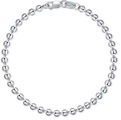 LELOUCHY Round Bead Ball Chain Bracelet for Men Women Solid 925 Sterling Silver, 3mm 8 Inch