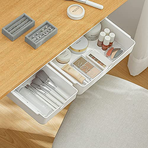 FRETONBA Schublade unter Schreibtisch, 2 Stück Schubladen Organizer Aufbewahrungsbox, Selbstklebende Schubladen Organizer für Büro, Versteckte Schubladenbox Weiße