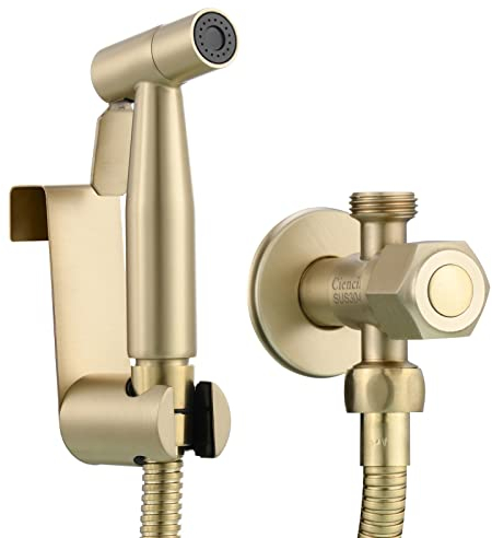 Tecmolog Bidet Sprayer Edelstahl Kaltes Wasser WC-Bidet Handbrause Set mit Dusche und Halter, Schlauch 1.5m, Gebürstetes Gold, WS024J2F3