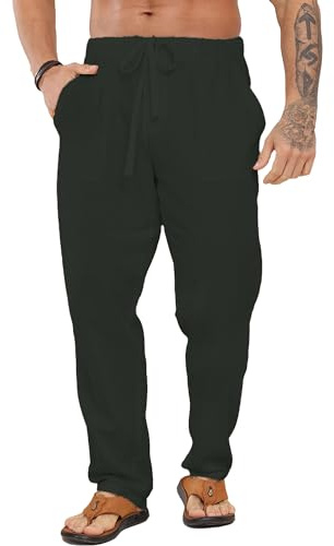 LVCBL Pantalon Homme Lin Et Coton Décontracté Pantalon Toile Été Yoga Homme Léger Taille Elastique M-3XL