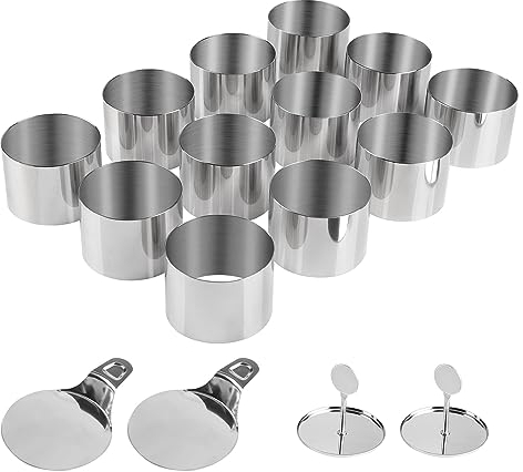 SWAWIS 12 Pièces Cercle à Pâtisserie Set, Ø7.5cm Cuisson Anneau à Gâteau avec Élévateur et Pilon, Emporte Piece Patisserie, pour Desserts Biscuits Pâtisseries Gâteaux(Rond)