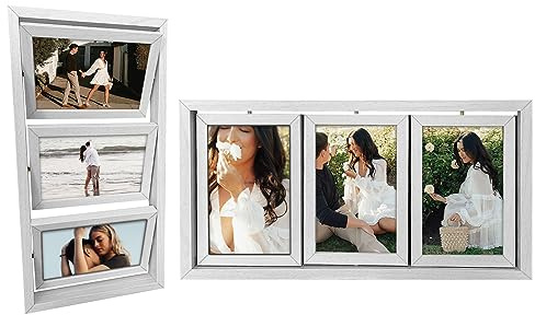 Ichigo Ichie Portafotos Giratorios de Doble Cara, Marcos de Fotos de Madera Giratorios para Escritorio para 6 Fotos de 10x15cm por Delante y por Detrás, Blanco