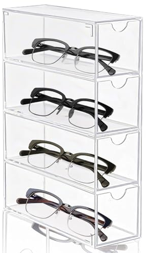 Nizirioo Aufbewahrungsbox Für Brillen, Brillenbox Mit 4 Schubladen, Brillen Organizer Brillenablage Sonnenbrillen Aufbewahrung Aufbewahrungsbox Brillenständer Für Brillen Lesebrillen Kosmetika