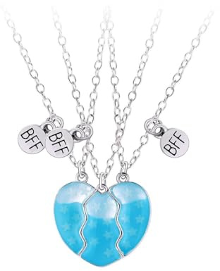 Pwsap 2/3 Stück BFF Halsketten mit Glühen, Beste Freunde Herz Anhänger Halsketten, Passende Magnetische Halskette, Freundschafts Schmuck Geschenke