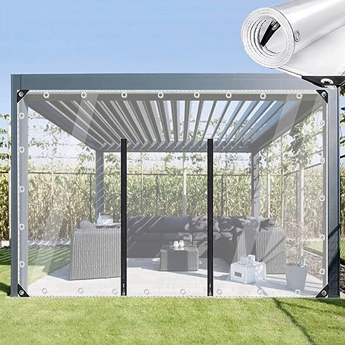 KGUDYS Clear Waterproof Tarp 1x0.8m,1.5x2m,3x3m,With Grommets and Zip Door,Foldable Tarpaulin in Pvc Material,Heavy Duty Outdoor Camping Transparent Tarp Cover,Customizable,WxH-2x2.2m/6.6x7.2ft