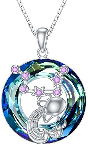 enjoylifecreative Damen 12 Sternzeichen Kristall Halskette 925er Sterling Silber Horoskop Geburtsstein Anhänger Kette Sternbilder Astrologie Schmuck Geschenke für Frauen Mädchen