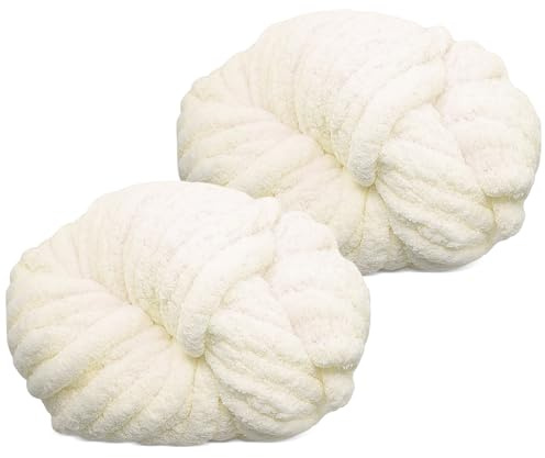 Hengrongshen 2 Ovillos Lana Gruesa para Tejer a Mano 500g, Lana Gorda XXL Blanco, Ovillo Lanas Gruesa para Tejer Mantas, Almohadas, Bufandas y Gorros