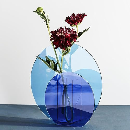 Dekorative Vasen, 22x21x7cm Geometrische Vase, Büro Innovative Acryl Blumenvase, Blumen Vase Ornament, Bunt Durchscheinend Geometrische Blau Rund Blumenbehälter Blumensockel für Heimdekoration