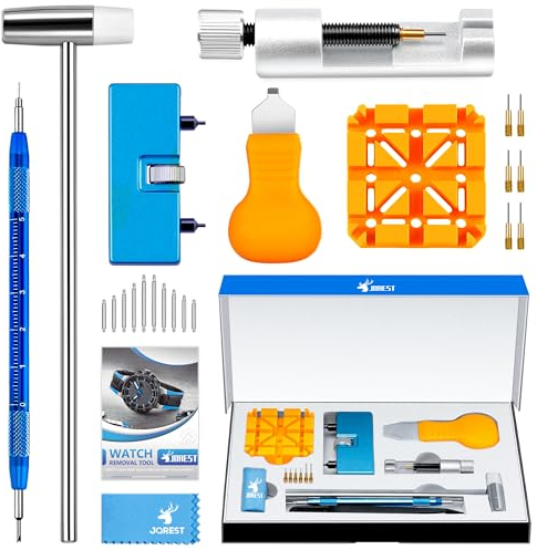 JOREST Kit Riparazione Orologi, Regola Cinturino, Attrezzi Sostituisci Batteria Cambio Pile, Aprire Orologiaio, Estrattore Togli Rimuovi Maglie, Apri Cassa, Chiave Orologio