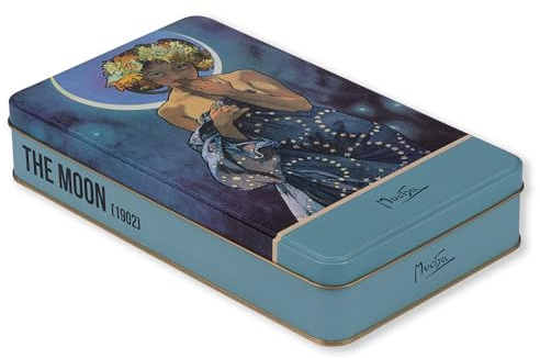 NOTIQUE Plåtburk, metallburk med lock, nostalgisk konst, burk, kakburk, förvaringsburk för småsaker – Herbarium kollektion (Alfons Mucha – Luna)