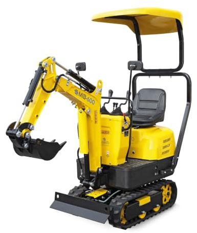 BAMATO Minibagger MIB-600 Benzin Bagger mit Elektrostart 6,3kW | 6,3 kW Benzinmotor mit Elektrostart | Bis zu 8,8 kN Kraft am Löffel | Inkl. Zubehörset & LED