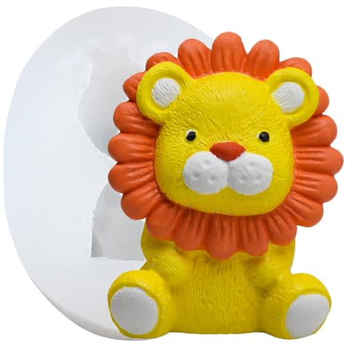 XIAOSHUI Molde de silicona 3D con diseño de león de dibujos animados, moldes de yeso de resina animal para hacer velas, resina, aromaterapia, yeso, cera, jabón, arcilla y manualidades