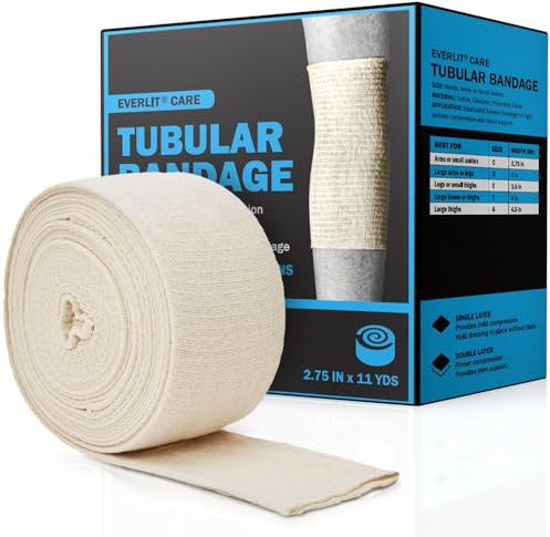 EVERLIT Elasticated Tubular Support Bandage | Stockinette Tubing for Large Arm, Knees, Legs | Light to Moderate Compression Bandage Roll For Tissue Support (Size C | 2.75 x 11 yd)