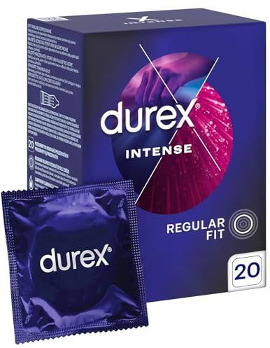 Durex Intense - Condones con puntos y rayas acanaladas, 20 unidades