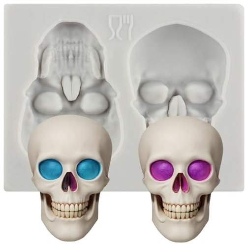 MINFEIDMS Skelettkopf Totenkopf Silikon Kuchen Dekoration Form Halloween Schädel Schokolade Süßigkeiten Formen für Sugarcraft Kuchen Dekorieren Cupcake Topper Gummi Paste Polymer Clay