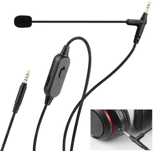 DUNGZDUZ Boom Microphone Cable for Gaming Headset, 3.5mm Audio Cable with Mic for PS4/PS5 Gaming Controller, Computer, Mobile Phone, 6.6ft Cord with Mute Button