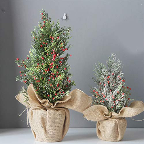 Weihnachtsbaum PVC - Zypresse, kleiner Weihnachtsbaum mit roten Früchten (30 cm, 45 cm), Schneebaumdekoration, Weihnachten, Schreibtischdekorationsbaum, zum Einkaufen im Homeoffice (Größe: A+B),