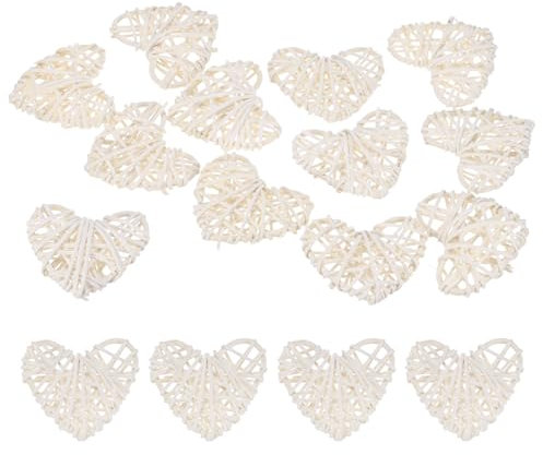 M METERXITY 12-Pack Heart Shaped Wicker Rattan Balls 60mm/2.4 Inch Decorative Rattan Balls Orbs Vase Fillers Bowl Fillers for Christmas/Weddings/DIY Crafts/Home Decor [White]