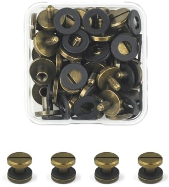 JINTANG Lot de 24 rivets en cuir de 5 mm à tête plate en laiton, rivets Chicago pour réparation de rivets en cuir, vêtements, chaussures, vestes