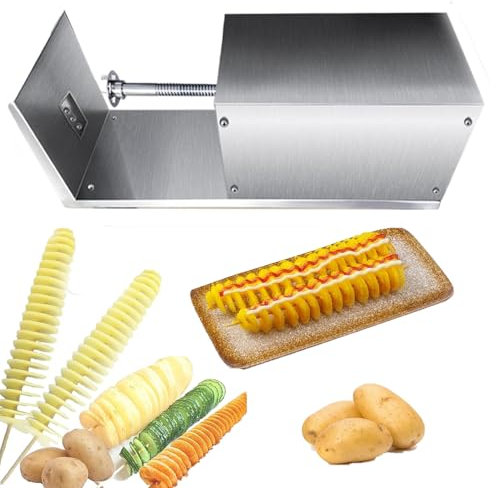 Macchina per torre di patate, affettatrice di patate attorcigliate, affettatrice a spirale elettrica per torre di patate Tornado 1,5-2 mm di spessore uniforme Macchina per tagliare le patate in accia