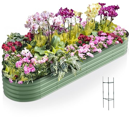 Warmiehomy 320x80x42cm Raised Garden Bed Kit, Metal Planter Box Outdoor with Reinforced Rods, Rounded Galvanised Bottomless Large Raised Flower Beds for Garden Vegetables, Flowers and Herbs, Green