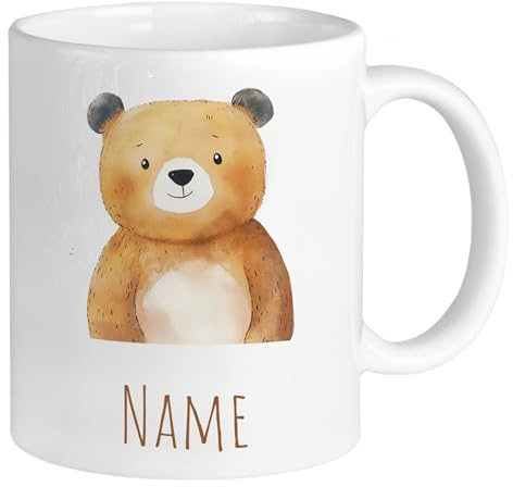 GRAZDesign Kinderbecher mit Bär Motiv - Personalisierte Tasse mit Name für Kinder Keramik 330ml