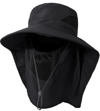 TAGVO Sombrero de Pesca para Hombre con Máscara Facial de Malla Desmontable, Sombreros para el Sol Transpirable ala Ancha con Protección UV, Sombrero de Pescador Plegable para Cámping Excursionismo