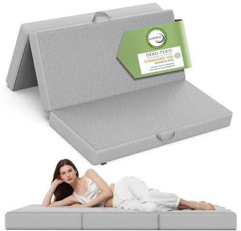 Feagar Klappmatratze, Gästematratze, Bequeme Faltmatratze, Dicker Schaumstoff (15cm), 3-teilig Faltbare Matratze für Boden, Gästebett, Reisen, Camping, Waschbarer Bezug, Doppel (148 × 200 × 15 cm)
