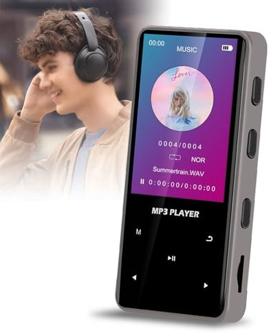 QIeAny 32GB Mp3 Player with BT 5.0 - Portable Digital Lossless Music MP4 Player with Clip | Support Up to 128GB SD Card | FM Radio,Recording | Touch Buttons,Earphones Included,Sports,32GB