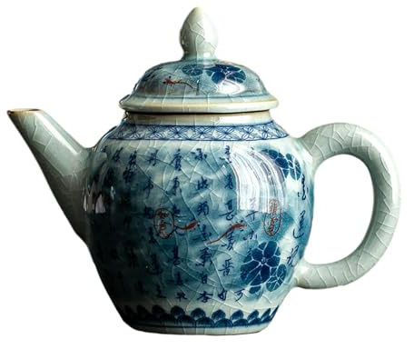 Théière chinoise ancienne argile bleue et blanche poésie théière, vaisselle en céramique rétro glacée thé - pot