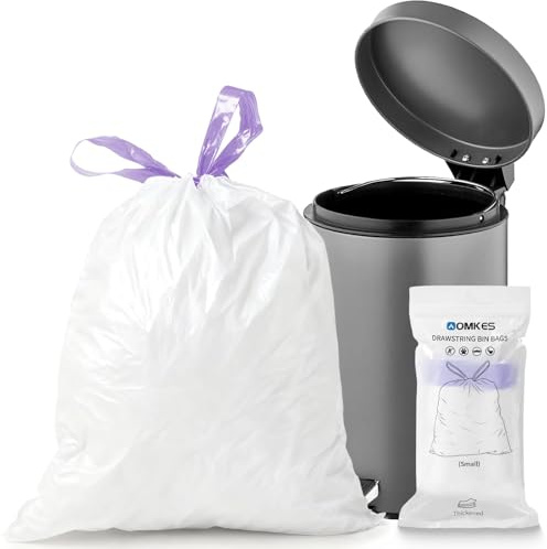 AOMKES Bolsas de basura pequeñas con cordón de 5 a 8 L, fáciles de quitar, resistentes al desgarro, para dormitorio, inodoro, cocina, oficina, 40 unidades