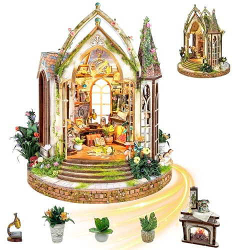 Mostop Kit de construction de maison de poupée miniature en bois avec lumière LED, idée de chambre créative pour enfants/adultes, maison de bricolage (Dreamland Floral Studlo)