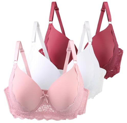 XCXC 3er Pack Damen BHS mit Bügel 85–115 B/C Große Größen Push-Up Spitzen-BH mit Verstellbaren Trägern Leicht Atmungsaktiv Komfort Unterwäsche für Alltag und Freizeit