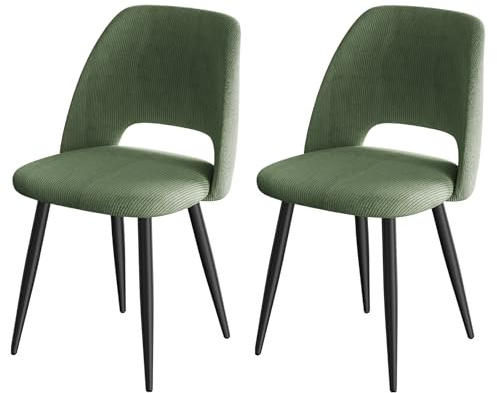 ANVOFONG 2er Set Esszimmerstühle aus Cord,Stuhlbeine aus Metall,Grün Stuhl | Tragkraft 150 kg,Gepolsterter Stuhl mit durchbrochenem Design,Moderne Restaurantstühle, Küchenstühle, Wohnzimmerstühle