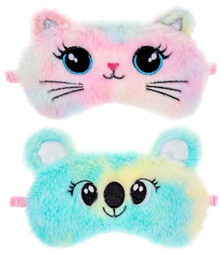 YBEATY 2 Stück Schlafmaske Kinder Weiche Plüsch Augenmaske süße Tier-Augenbinde zum Schlafen Lustig Mädchen Schlafmaske für Mädchen Jungen Reisen Nickerchen Partyzubehör