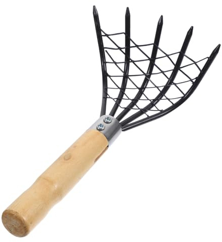 Mipcase Stainless Steel Clam Rake with Net for Seafood Digging Durable Wooden Handle Beach Shell Oyster Digging Tool for Outdoor Clamming and Shellfish Harvesting