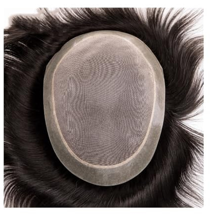 Perücke Männer Herren-Toupet aus Echthaar, Monofilament und atmungsaktivem, weichem PU-Haar, 15 cm (6 Zoll) glattes Haarsystem(6x8)