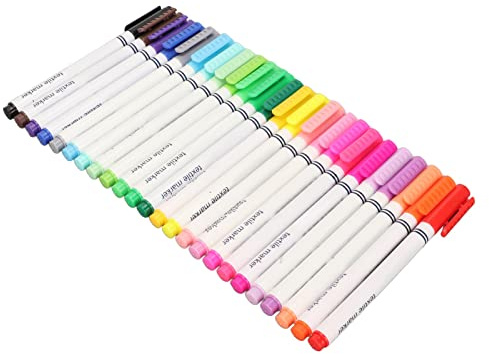SIXRUN 24 Marcadores para Tela Permanentes, Punta Fina, Colores Surtidos, Secado Rápido para Textiles, Zapatos, Camisas, Proyectos de Arte DIY, Colores Vibrantes, Escritura Suave