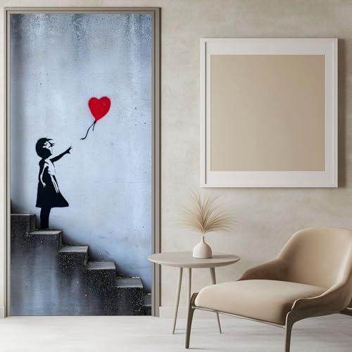 3D Türaufkleber 100x200 cm Straßengraffitikunst Tür Türtapete Wandbild, Selbstklebend PVC Wasserdicht Abnehmbar Grau TürPoster Wohnzimmer Schlafzimmer Küche Büro Dekoration