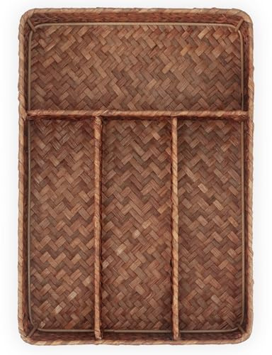 woodluv Rectangular Seagrass Cutlery Drawer Organizer, Utensil Tray for Kitchen, Drawer to Hold Utensils, Kitchen Storage Accessories Office Supplies
