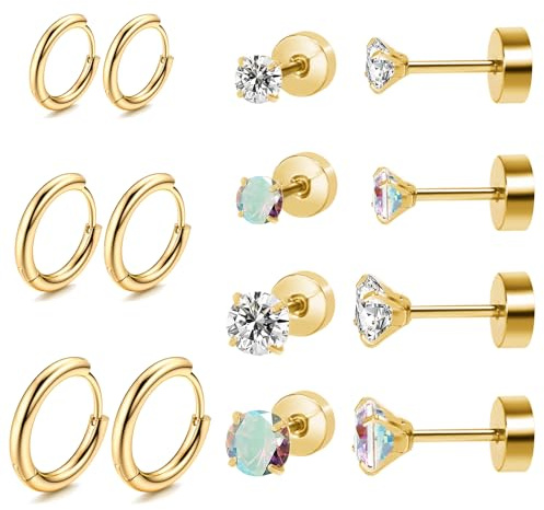 Ohrringe Gold Silber Creole Klein Ohrstecker Set Goldene Ohrringe Damen Hypoallergene Titan Chirurgenstahl Medizinische Ohrringe Helix Piercings Ohr Vergoldete Schmuck