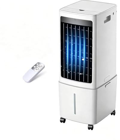 12L Portable Mobile Air Conditioner, 3 Speed, Evaporative Air Cooler Fan with Detachable Water Tank, Remote Control, 7.5H Timer, Evaporative Cooling Unit on Wheels for Home, Office