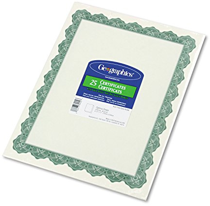 Geographics Royal Optima Green Certificates and Seals, 8.5 x 11 Inches, Pack of 25 (39452)
