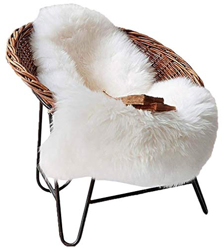 TIDWIACE® Weiß Faux Lammfell Schaffell Teppich Longhair Fell Nachahmung Wolle Bettvorleger Sofa Matte 60 x 90 cm Lammfellimitat Teppich