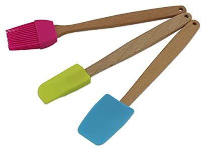 Zenker 30939 Set 3 Mini Spatel Nudelholz, Silikon, Rosa, Blau, Grün, 20 x 3 x 4 cm