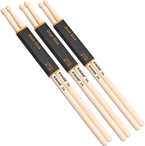WOGOD 5A Drumsticks Classic Drumsticks Wood Tip Drumstick 3 Paar